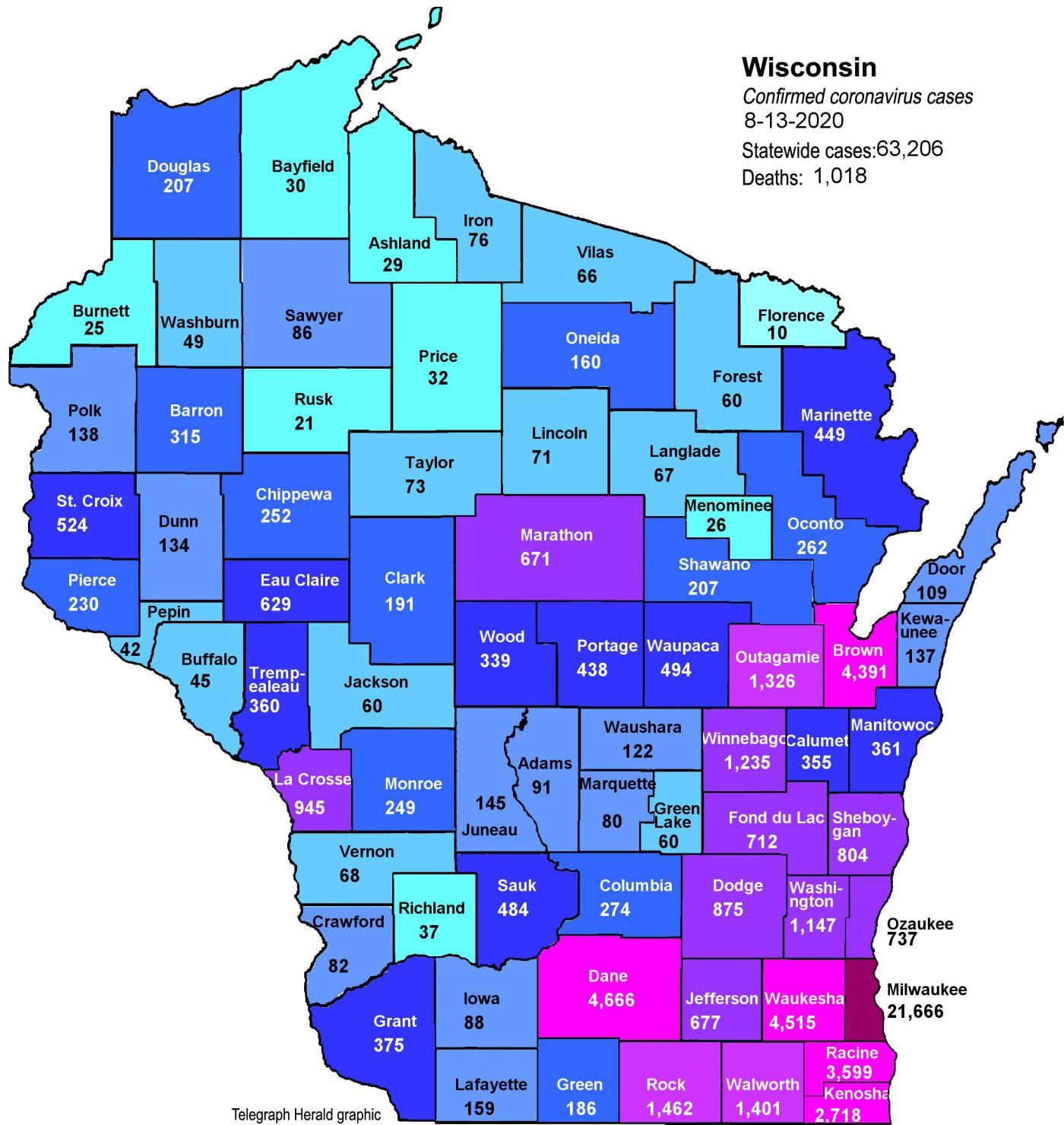 Where is COVID in Wisconsin? (8-13-20)
